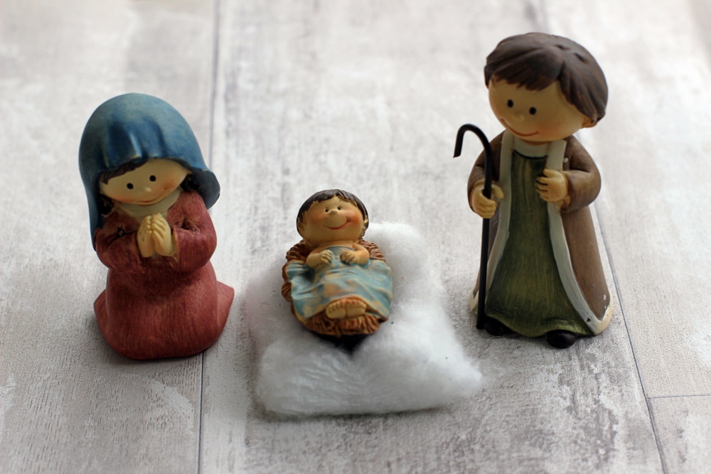 Maria, Josef und das Jesuskind in der Kinderkrippe