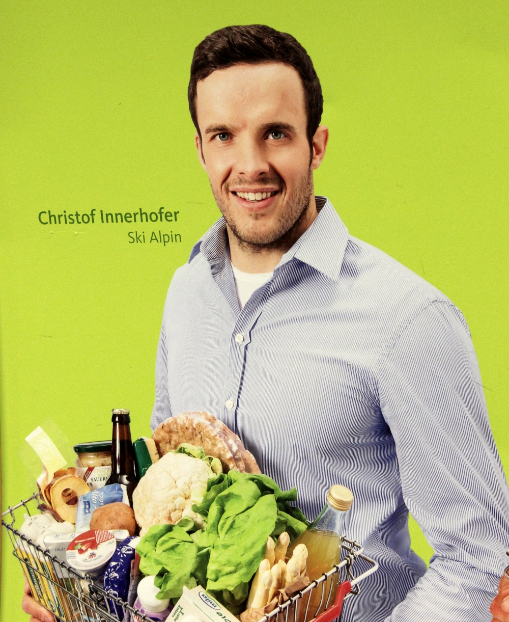 Werbung mit Christof Innerhofer in St. Ulrich Gr&ouml;den